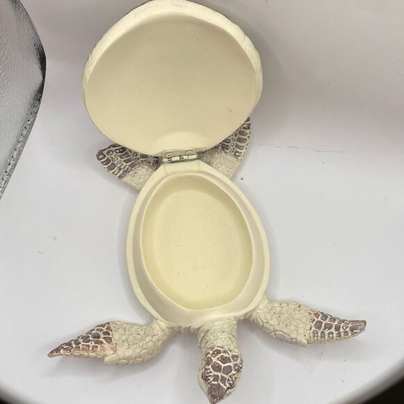Ceramic Sea Turtle Trinket Box Cream White 6x6 Home Decor Beachy Vibes - Picture 5 of 9